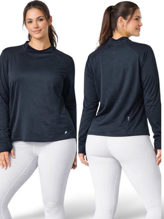 Fabletics Tops - FABLETICS Black Mock Neck Long Sleeve Top w Thumbholes Back Zip Pocket Sz 1X NWT